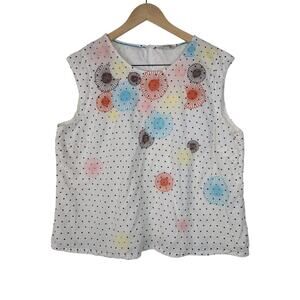 Boden Whimsical Twee Boho Cotton Polka Dot Embroidered Floral Blouse